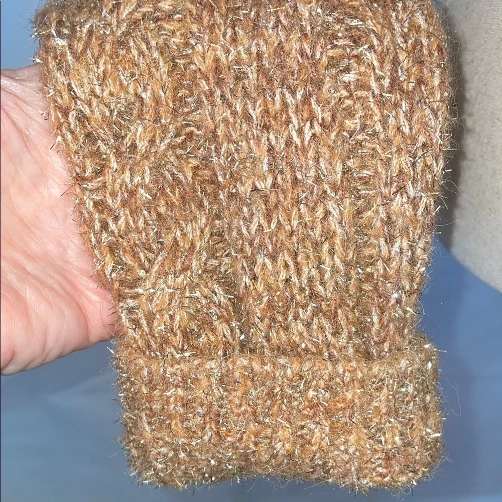 NWT Anthropologie Tan & Silver Tinsel Festive Cowl Neck Cropped Sweater - Medium - Picture 4 of 14